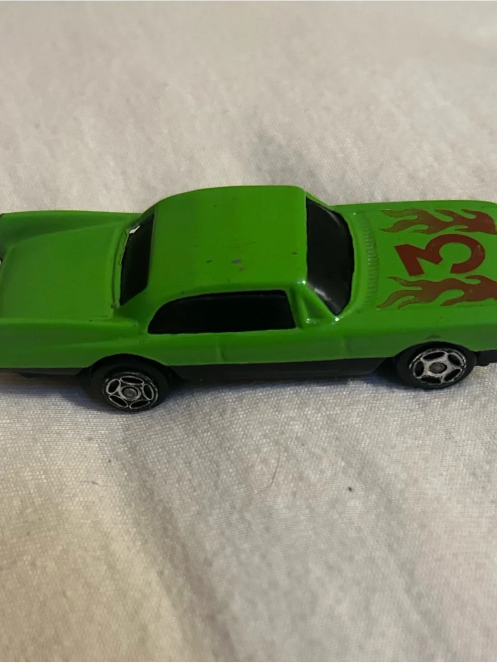 Vintage Unbranded Lime Green Diecast Toy Car Flame Graphic Hood